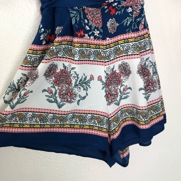 Three Pink Hearts Blue Floral Romper - Picture 3 of 8